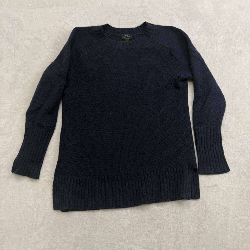 J. Crew Women's Sweater Navy Blue Size S 100% Cashmere Chunky Knit Crew Neck